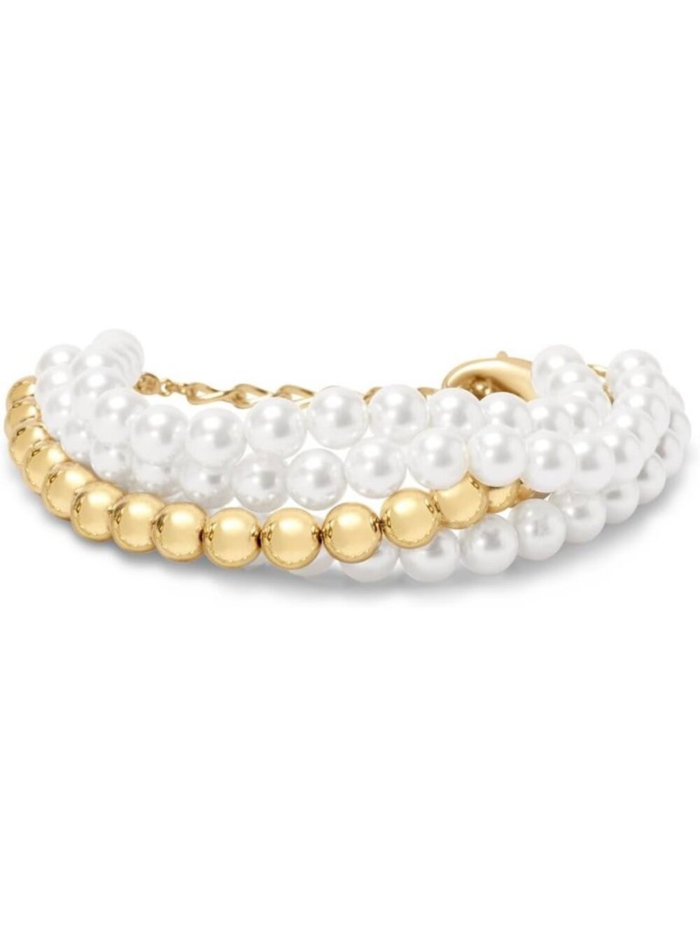Elegant Four-Strand Pearl Bracelet | 9mm Iridescent Glass & Gold Balls | 7